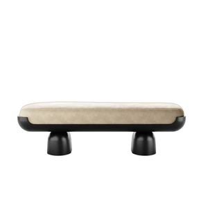 Minimalist wooden bench with leather seat