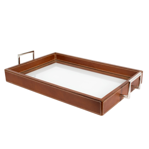 Leather and glass serving tray